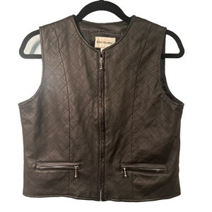 KATHY IRELAND Size M Black Faux Leather Full Zip Vest